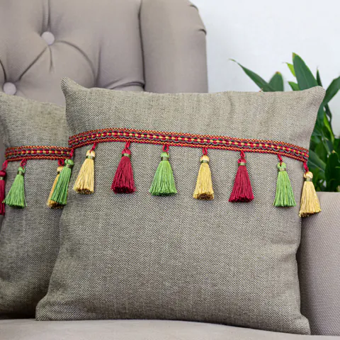 Set 2 perne decorative cu fata detasabila, Hiko Natur Fantasy cu banda decorativa bordeaux 2x40x40cm