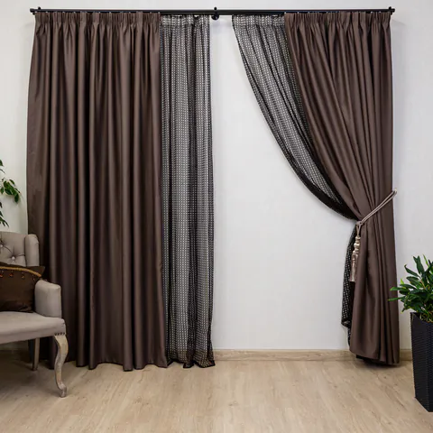 Draperie opaca, maro Hiko Blackout 98%, 200Lx245H cm, eleganta pentru living, dormitor, hotel, izolare termica si fonica, decor modern, montaj usor, rejansa creion de 6.5cm, 1 bucata