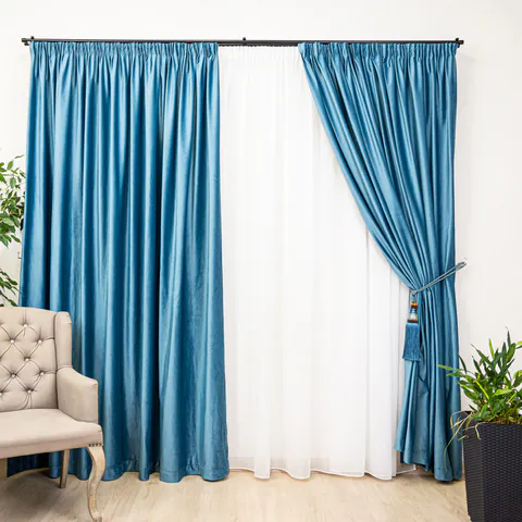 Set 2 draperii din catifea Hiko Comfy Ocean Blue, cu rejansa