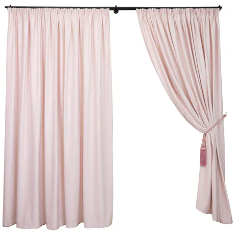 Set 2 draperii Hiko COMFY catifea baby roz, cu rejansa Premium, creion de 6,5cm