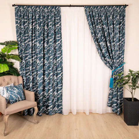 Set 2 draperii Hiko Chenille albastru, dark, cu rejansa (Copy 2)