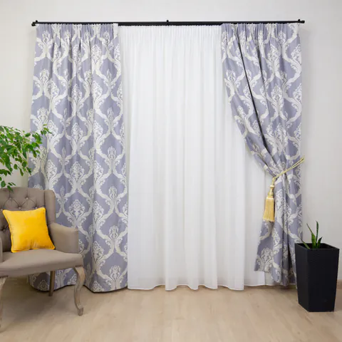 Set 2 draperii pentru exterior sau interior Hiko Waterproof Baroc albastru deschis/crem, cu rejansa