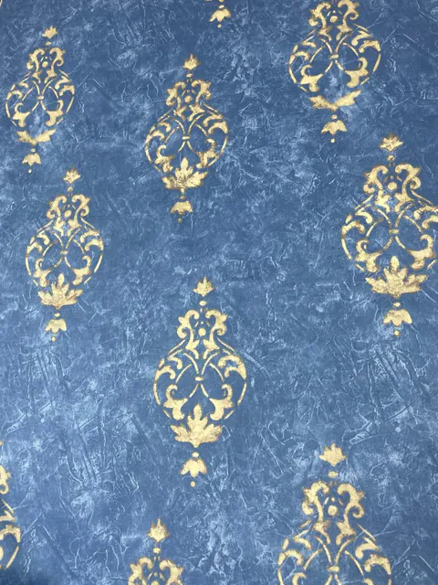 Fata de masa din bumbac fin cu vascoza, Baroc albastru cu galben deschis, dimensiuni exacte la comanda