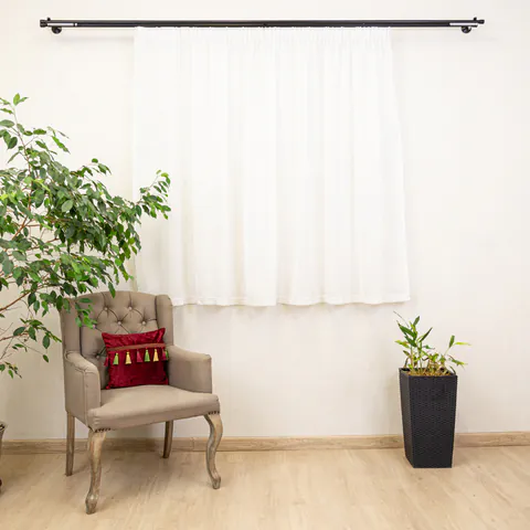 Perdea alba, scurta, tip in cu dantela Hiko Angie's Duck pentru geam bucatarie sau balcon, pentru galerie sau sina, cu rejansa Premium creion de 6,5cm