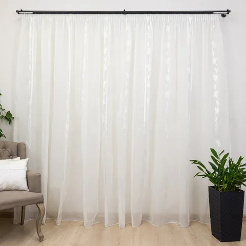 Perdea ivoire cu banda flori, cu rejansa