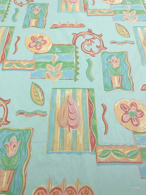 Fata de masa din Bumbac fin cu vascoza, Nostalgie verde menta , colorat floral, dimensiuni exacte la comanda