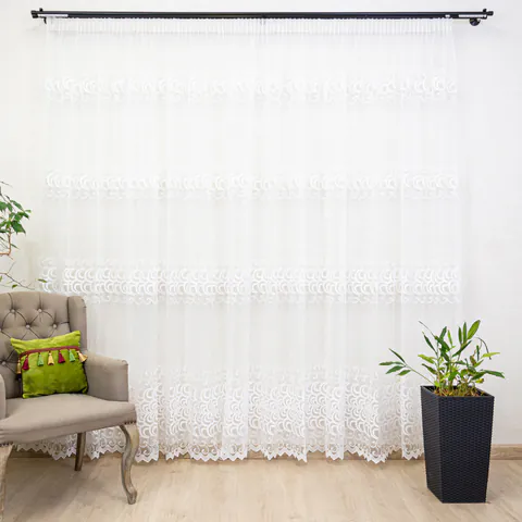 Perdea nesifonabila, brodata Hiko Shape01 alba, cu rejansa