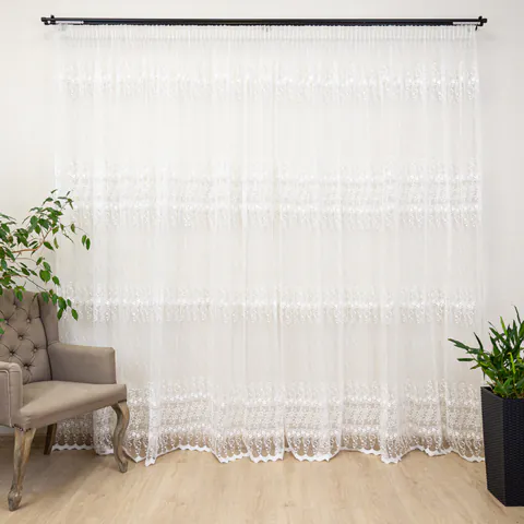 Perdea alba, brodata, nesifonabila Hiko Garden4, cu rejansa