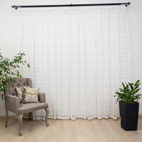 Perdea alba, brodata nesifonabila Hiko Leaf, cu rejansa