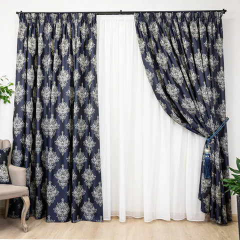 Set 2 draperii baroc, Hiko IMPERIAL CHATEAU albastru, cu rejansa