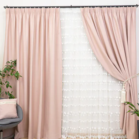 Set 2 draperii Hiko Blackout, dimout 85% roz pudra, cu rejansa creion