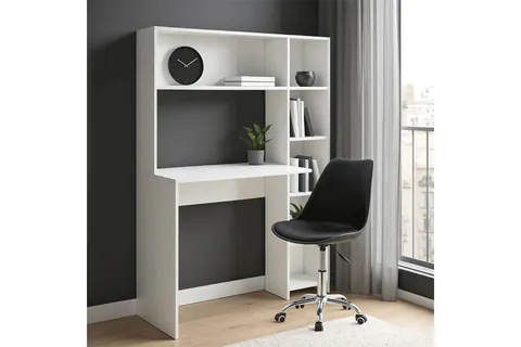 Birou Janson Pakoworld cu bibliotecă, alb, 113.2x40x141.8 cm