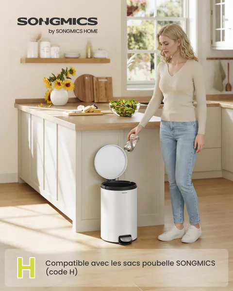 Cos de gunoi cu pedala, Elio, Alb, 29.5x37.1x44.2 cm