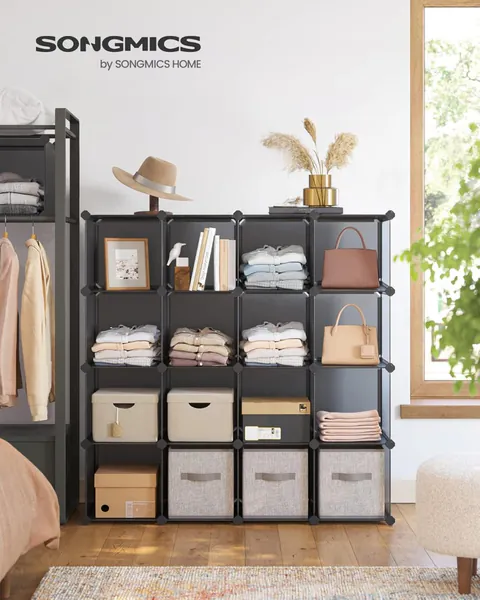 Set 15 cuburi pentru depozitare, Songmics, Negru, 153 x 31 x 153 cm