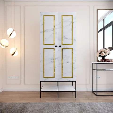 Dulap Martin2 Alb-Negru-Gold