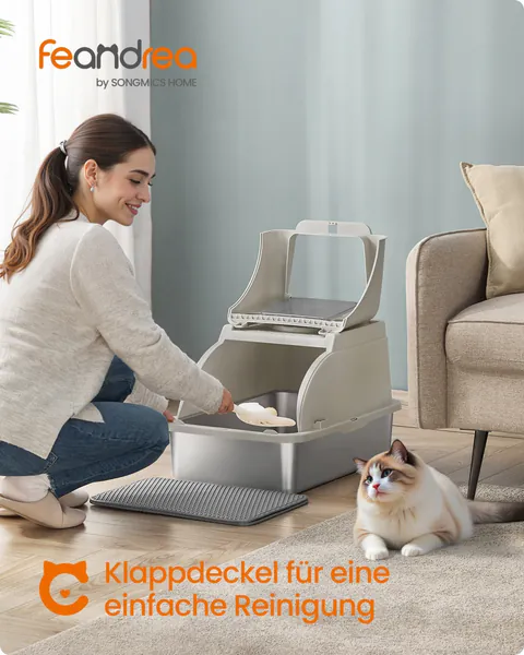 Litiera pentru pisici cu capac si usita, Felis, Bej, 61x41x36.5 cm