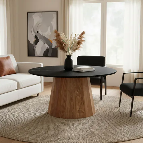 Masuta de cafea Ezerdian boho Negru 90x90x45 cm