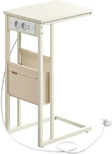 Masuta laterala cu priza, Vasagle, Crem, LET356W02, 30 x 40 x 62 cm