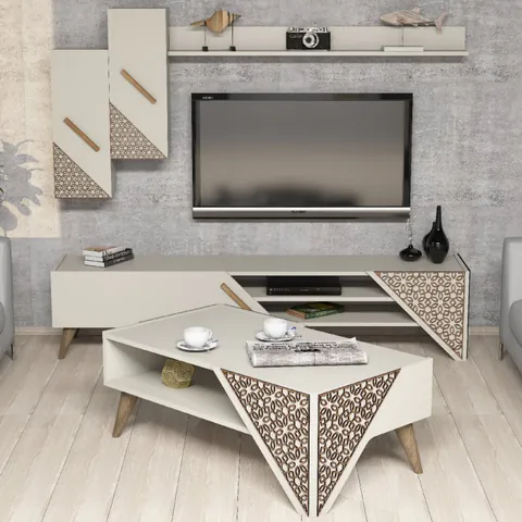 Set Comoda TV si Masuta de Cafea Living Beril Cream