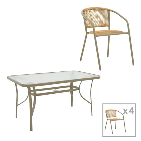 Set dining Lindaria-Ensure, Pako World, Metal-Sticla, Sampanie, 140x80x70 cm