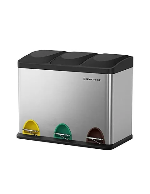 Cos de reciclare, Songmics, 3 x 15 L, Silver, LTB45L