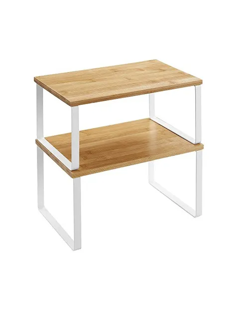 Set 2 organizatoare pentru rafturi dulap de bucatarie, Songmics, Bambus, KCS02NW, Alb