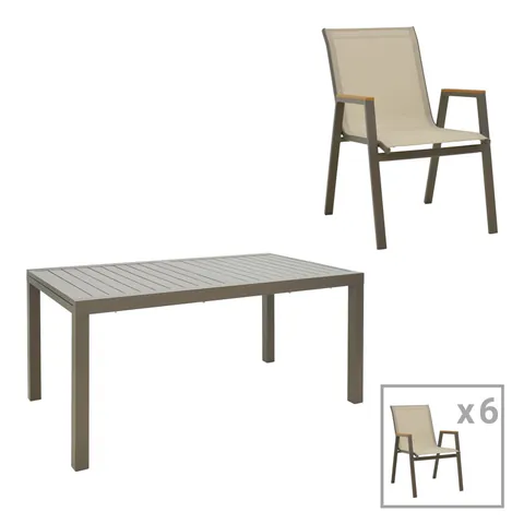 Set dining Lafla-Azelie, Pako World, 7 piese, Sampanie-Natural, 160-240x100x75 cm