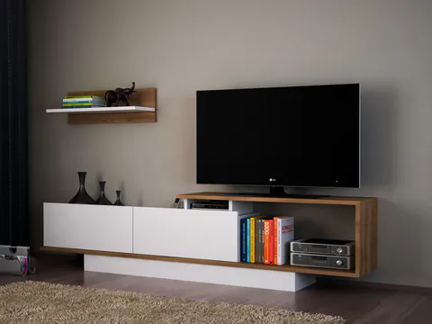 Ansamblu Comoda TV Asos Alb-Walnut