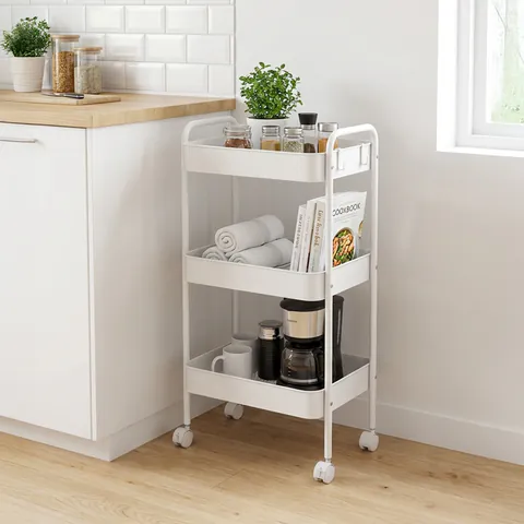 Carucior depozitare cu roti, Nedea, Alb, 41x30x77 cm