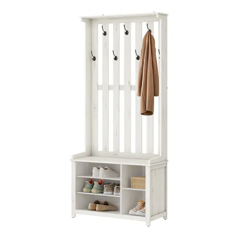 Cuier cu bancheta si depozitare, Enzo, Alb, 35x81x180 cm