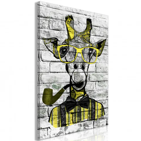 Tablou - Giraffe with Pipe (1 Part) Vertical Yellow 80x120 cm