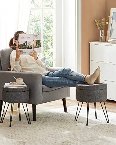 Taburet cu depozitare, Songmics, Gri, 31×31×43 cm