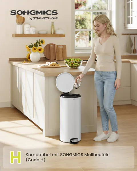 Cos de gunoi cu pedala, Miro, Alb, 29.5x37.1x63 cm