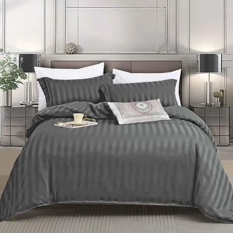 Lenjerie 1 Persoana cu elastic Damasc Stripe Gri inchis 4 Piese (Finet)