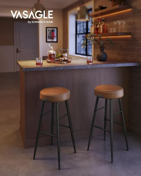 Set 2 scaune de bar, Vasagle, Maro, 51.6x51.6x75 cm