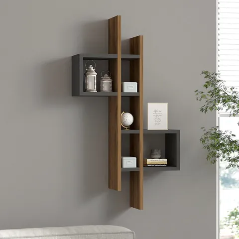 Raft de perete Garel, antracit/nuc, 53.8x19.6x108 cm