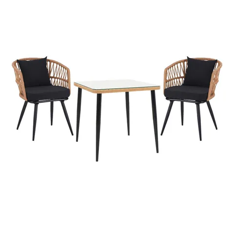 Set masă și scaune de exterior, 3 Piese, Model Naoki, Natural/Negru, 80x80x78 cm