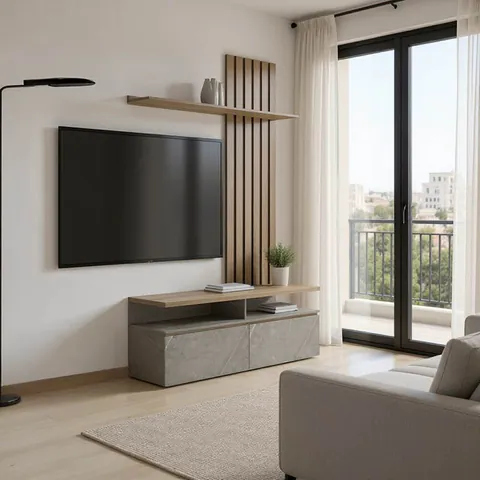 Set mobilă living Perlento, stejar sonoma/bej, 140x41x219.5 cm