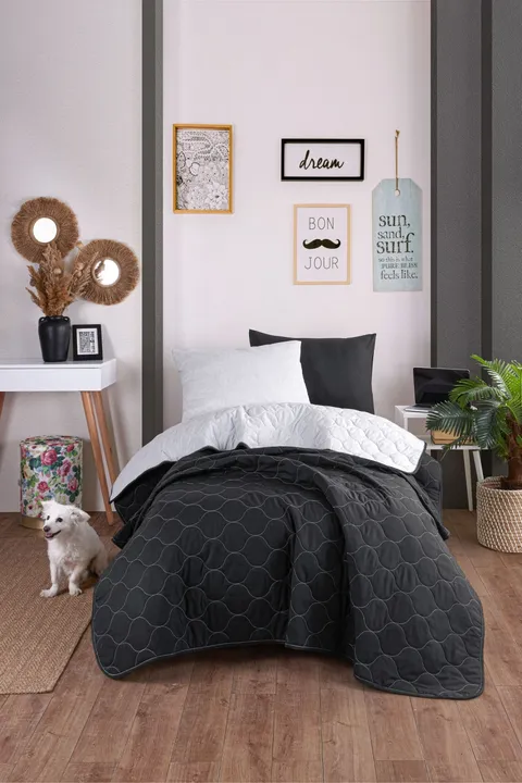 Set Cuvertura de pat 1 Persoana Model Solid Black, Grey