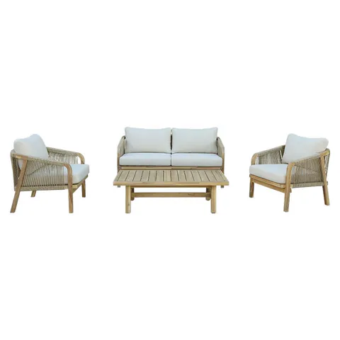 Set de gradina masa si scaune 4 bucati Malibu lemn de salcam natural, material textil bej