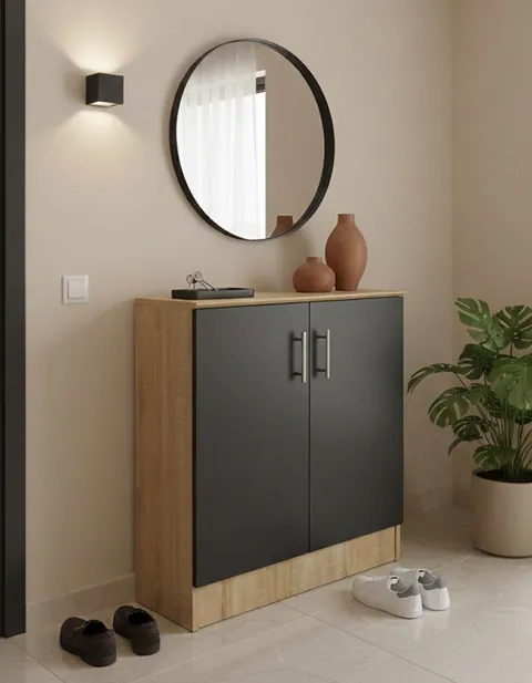 Dulap Pantofi 6 perechi Model Souken, Stejar / Gri Inchis, 60x40x80 cm