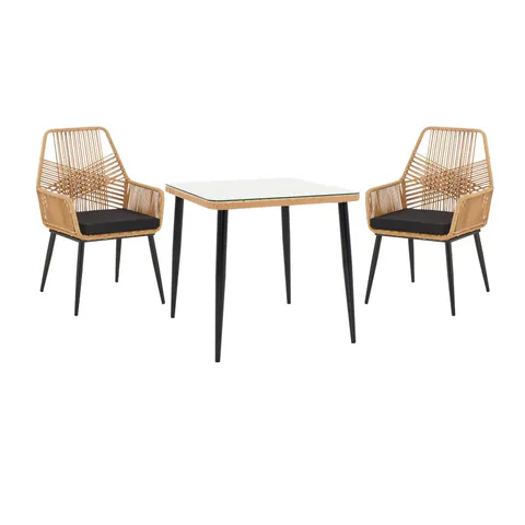 Set masă și scaune de exterior, 3 Piese, Model Naoki-Tanish, Natural/Negru, 80x80x78 cm