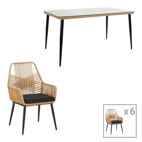 Set Masa si Scaune de Exterior, 7 Piese, Model Naoki-Tanish, Natural/Negru, 160x90x78 cm