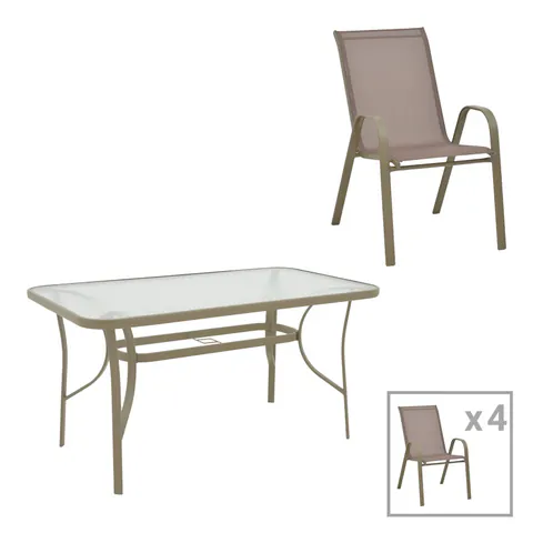 Set masă și scaune de exterior, 5 Piese, Model Ensure-Calan, Champagne, 140x80x70 cm