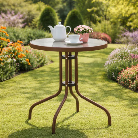 Masa gradina, Pako World, model Watson, structura metal, blat sticla securizata, Maro, Φ60x70cm