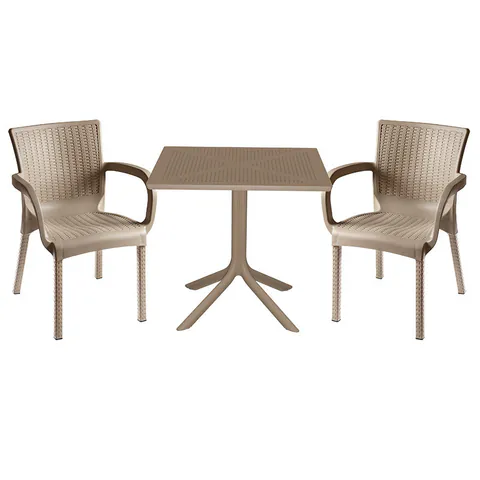 Set de gradina masa si scaune Groovy, Festive set 3 piese plastic cappuccino 80x80x74.5cm