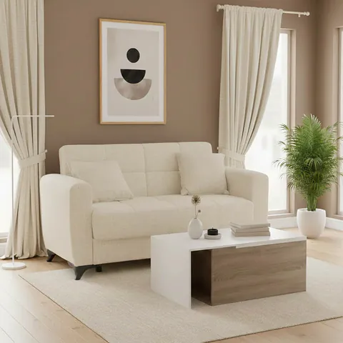 Canapea Extensibila 2 Locuri Modesto, crem, 155x85x80 cm