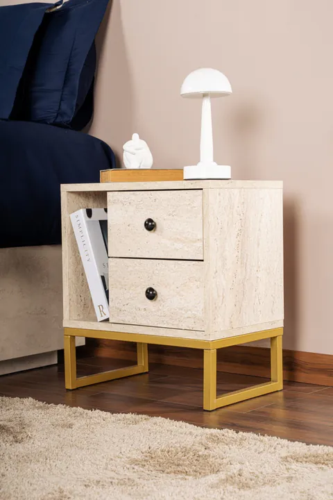 Noptiera Model Glimmer, Travertin/Auriu