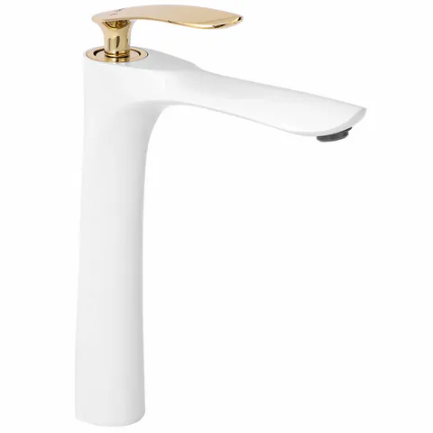 Baterie lavoar inalta Rea Orbit alb - auriu lucios
