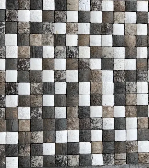 Panou decorativ 3D, Coconut, Honai Mosaic White&Grey, 6 placi 42x42cm, 1.05 mp
